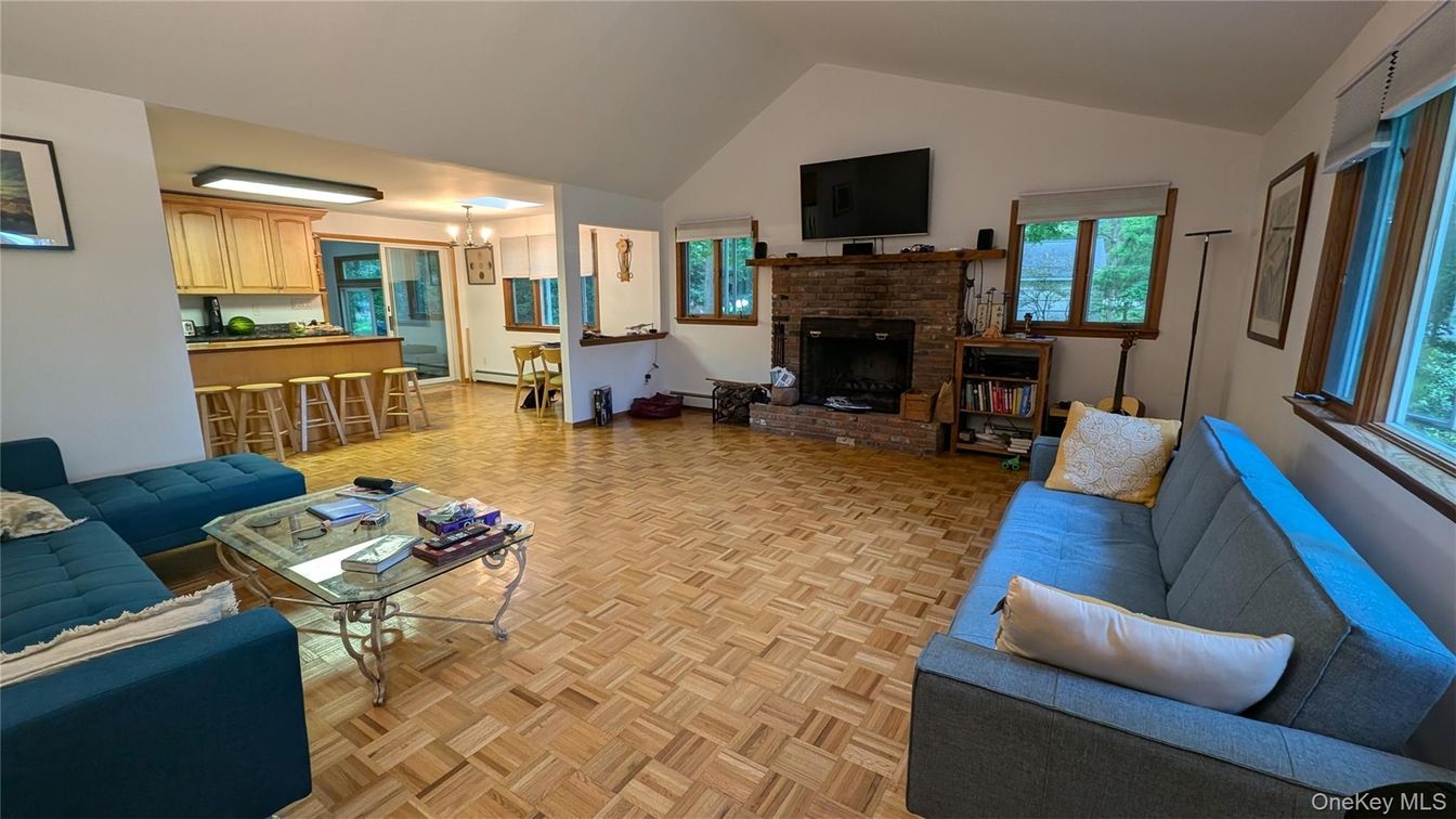 Dining room, Fireplace, Interior, Kitchen, Living room, Wood Texture Flooring