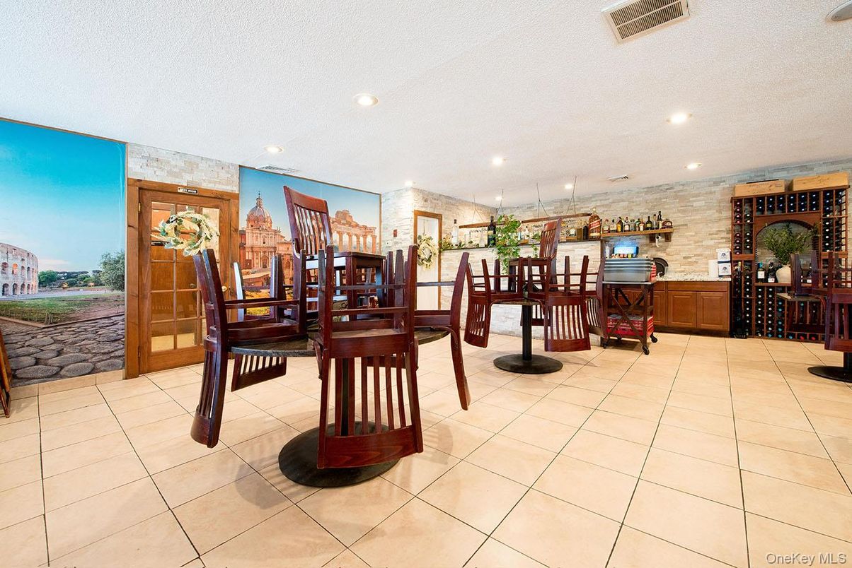 Dining room, Interior, Recessed Lighting, Stone Walls