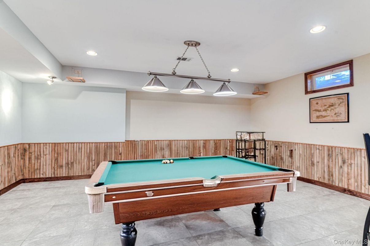 Billiard Table, Chandelier, Game Room, Interior, Recessed Lighting