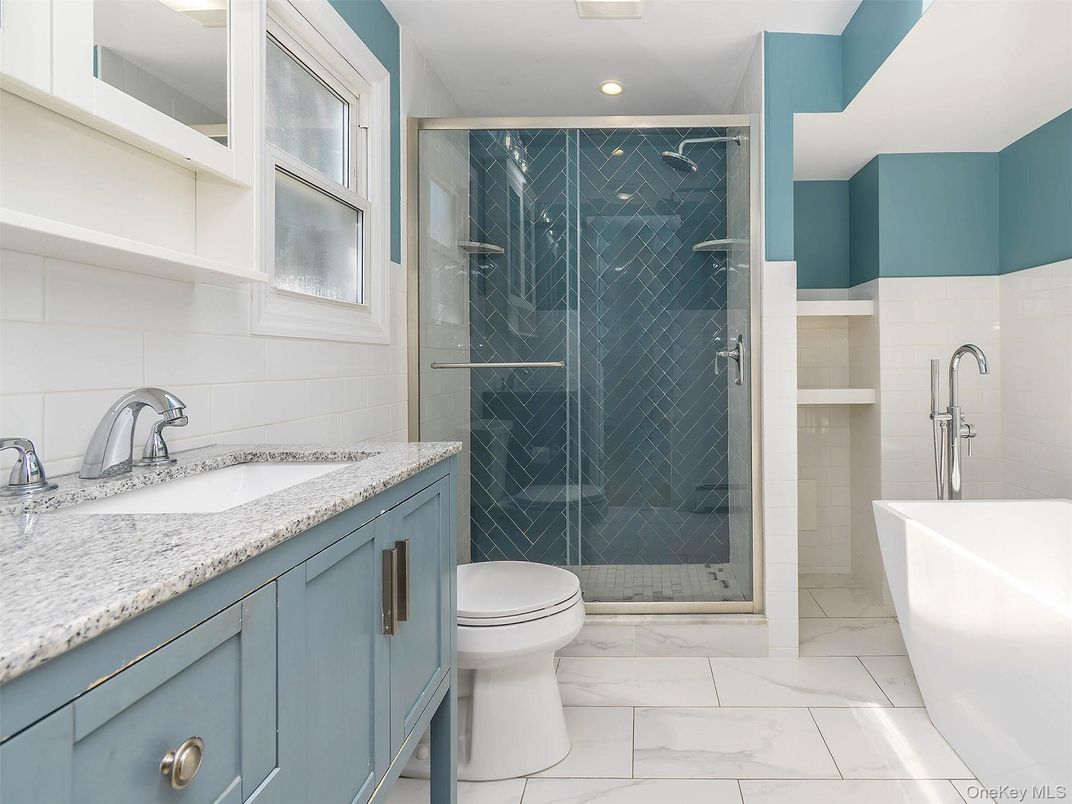 Bathroom, Glass Shower, Interior, Marble, Recessed Lighting