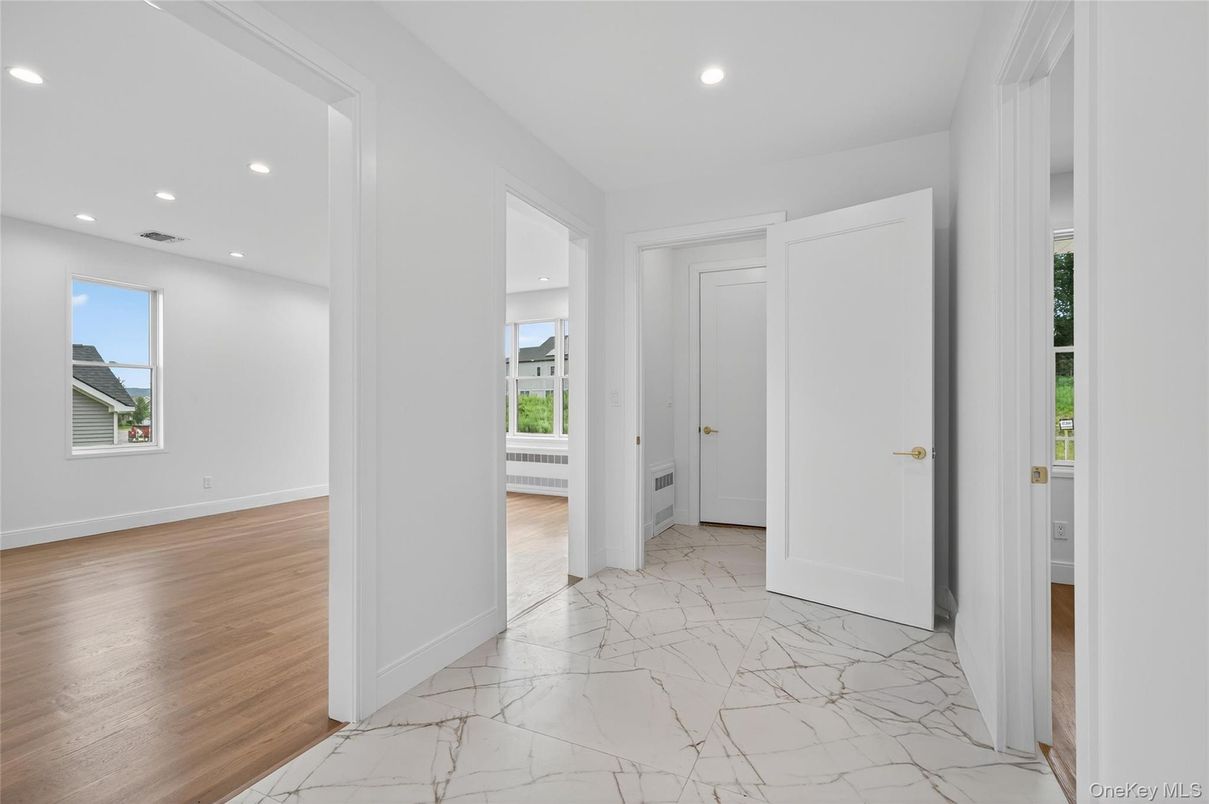 Empty room, Interior, Marble, Recessed Lighting, Wood Texture Flooring