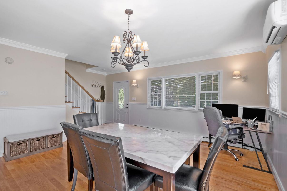 Chandelier, Home Office, Interior, Wood Texture Flooring