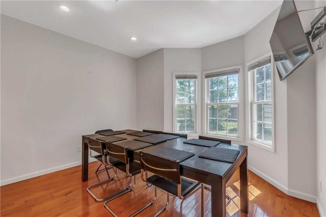 Dining room, Interior, Recessed Lighting, Wood Texture Flooring