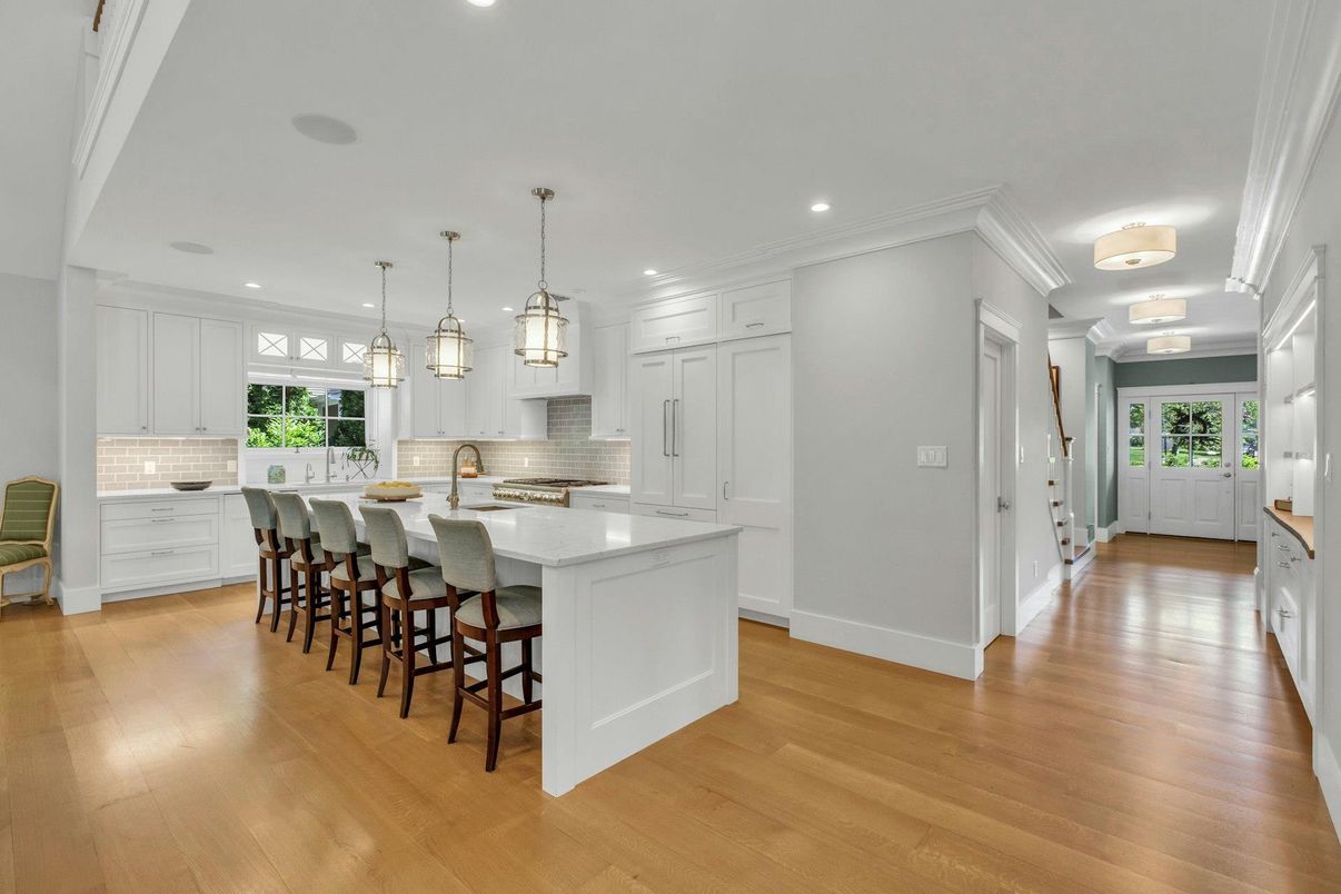 Interior, Kitchen, Pendant Lights, Recessed Lighting, Wood Texture Flooring