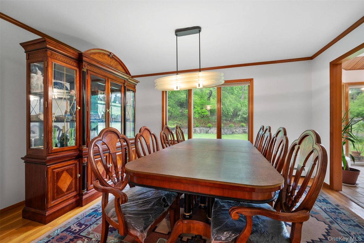 Dining room, Interior, Pendant Lights, Wood Texture Flooring