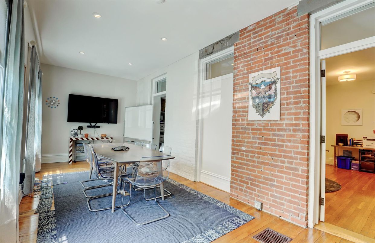 Dining room, Interior, Recessed Lighting, Stone Walls, Wood Texture Flooring
