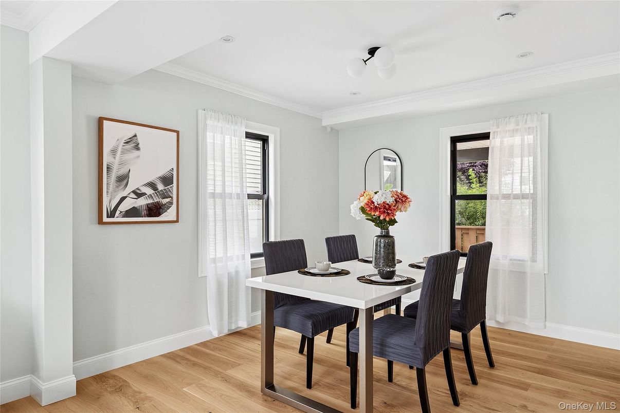 Dining room, Interior, Recessed Lighting, Wood Texture Flooring