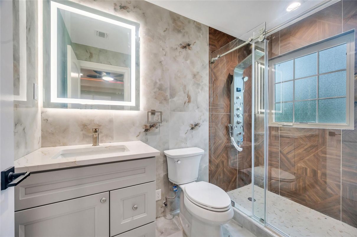 Bathroom, Glass Shower, Interior, Recessed Lighting