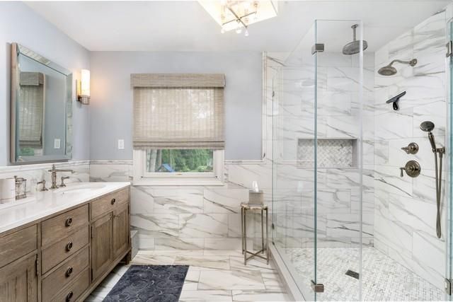 Bathroom, Glass Shower, Interior, Marble, Marble Walls