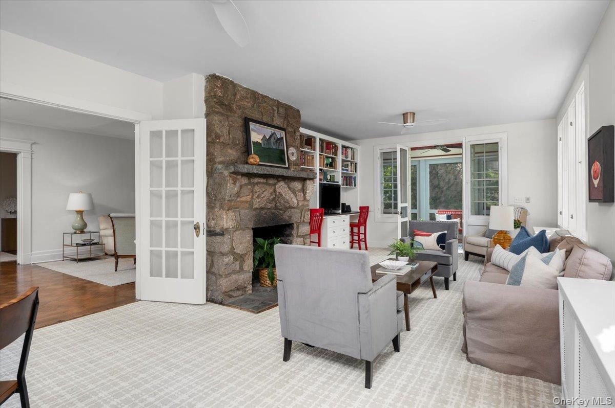 Fireplace, Interior, Living room, Stone Walls, Wood Texture Flooring