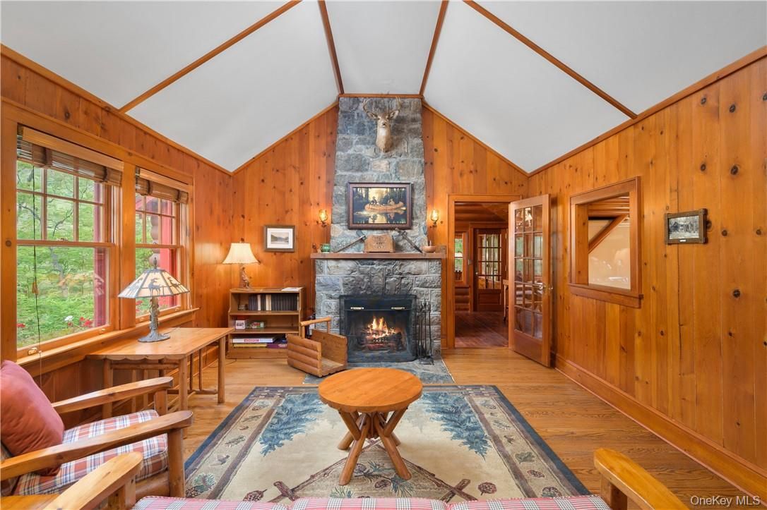 Fireplace, Interior, Stone Walls, Wood Texture Flooring, Wooden Walls