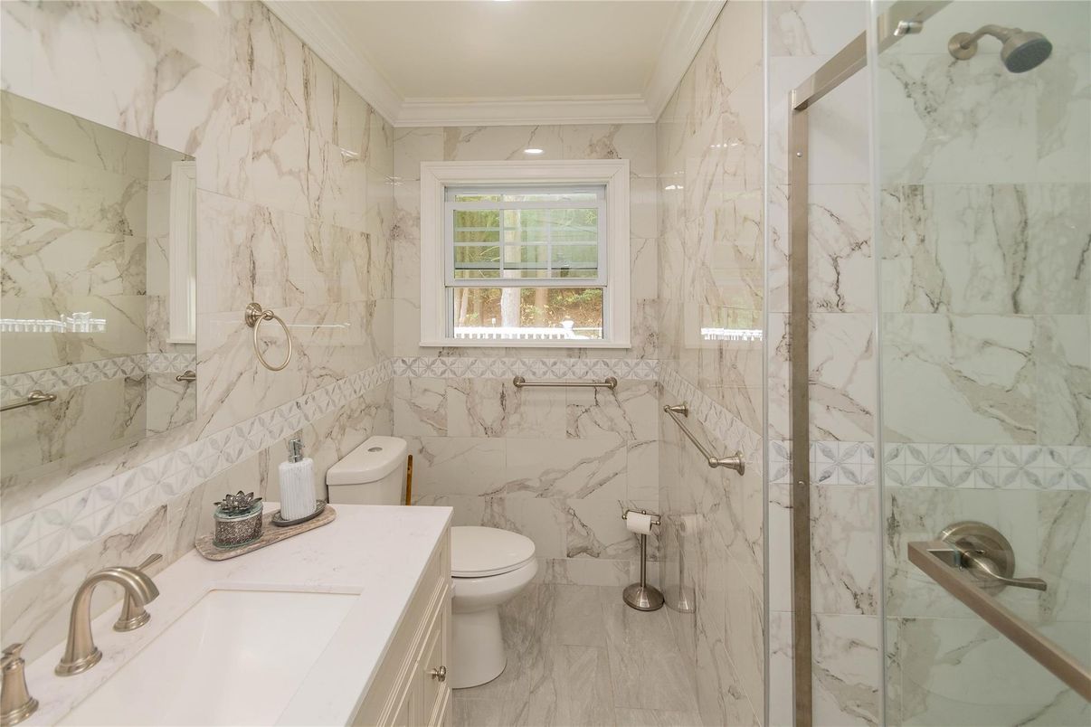 Bathroom, Glass Shower, Interior, Marble Walls
