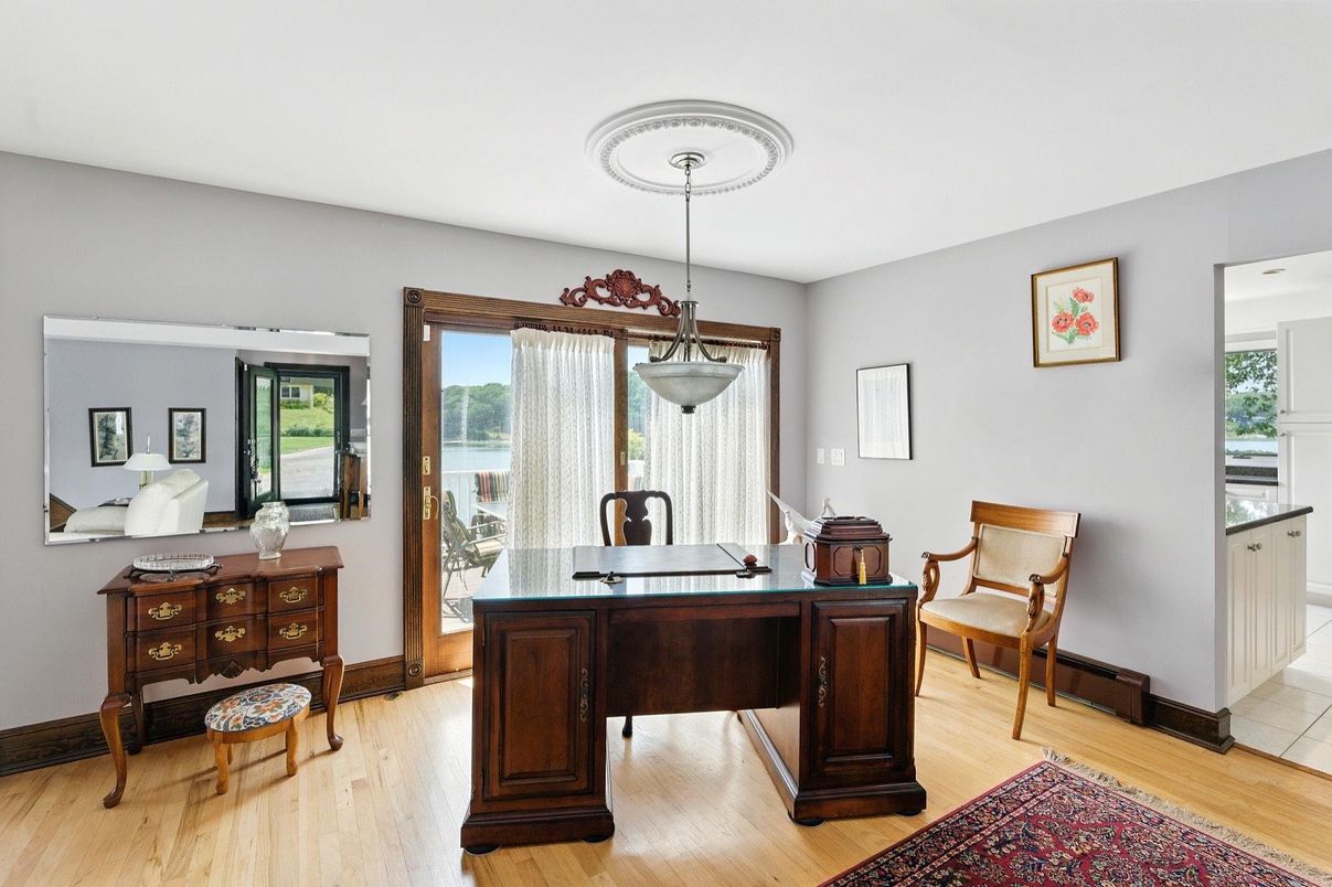 Home Office, Interior, Pendant Lights, Wood Texture Flooring