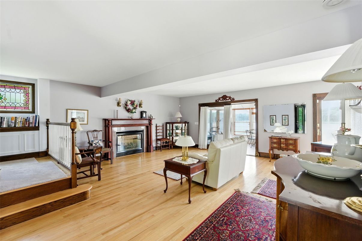 Dining room, Fireplace, Interior, Living room, Wood Texture Flooring