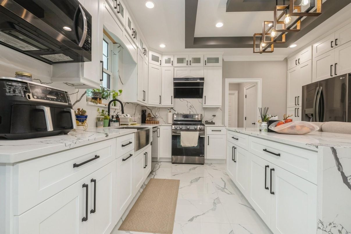 Interior, Kitchen, Marble, Recessed Lighting, Stainless Steel Appliances