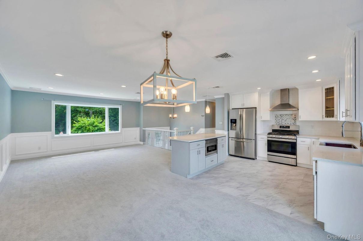 Interior, Kitchen, Marble, Pendant Lights, Recessed Lighting, Stainless Steel Appliances