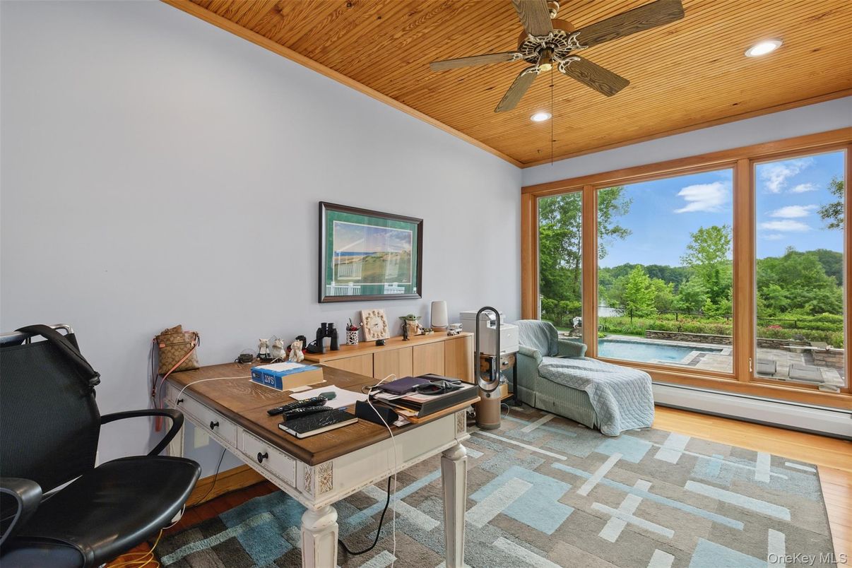 Home Office, Interior, Recessed Lighting, Wooden Ceilings, Wood Texture Flooring