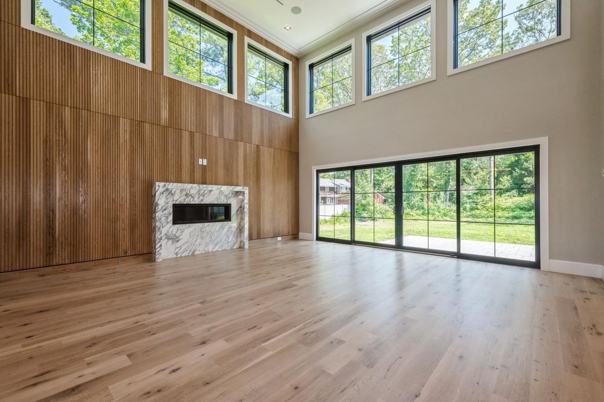Empty room, Fireplace, Interior, Wood Texture Flooring, Wooden Walls
