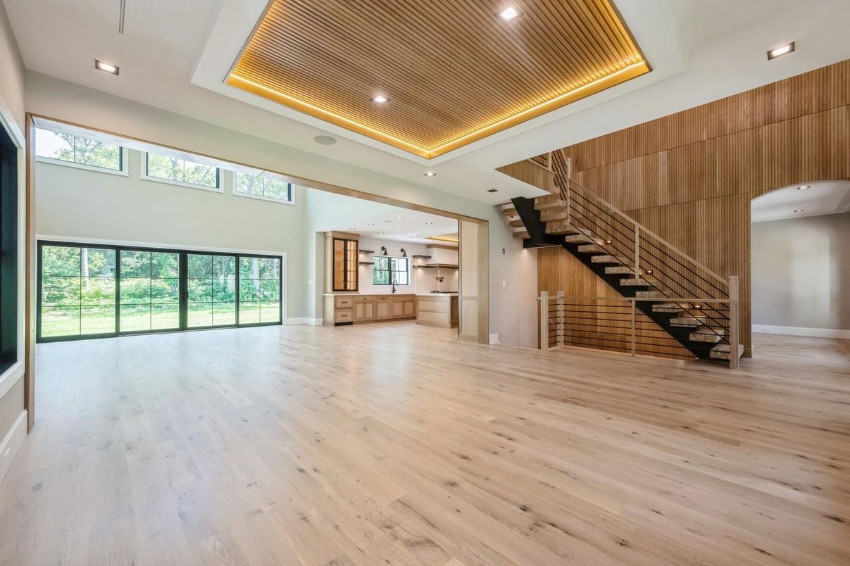 Empty room, Interior, Recessed Lighting, Wood Texture Flooring