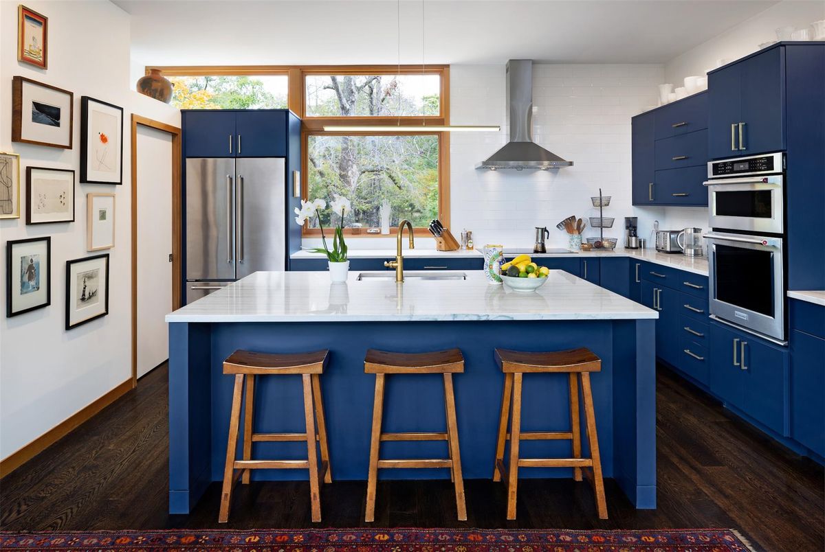 Interior, Kitchen, Pendant Lights, Stainless Steel Appliances, Wood Texture Flooring