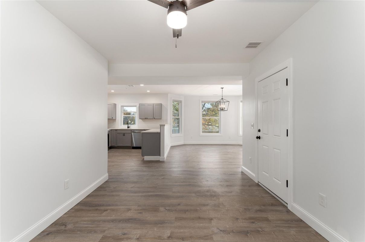 Interior, Kitchen, Pendant Lights, Recessed Lighting, Wood Texture Flooring