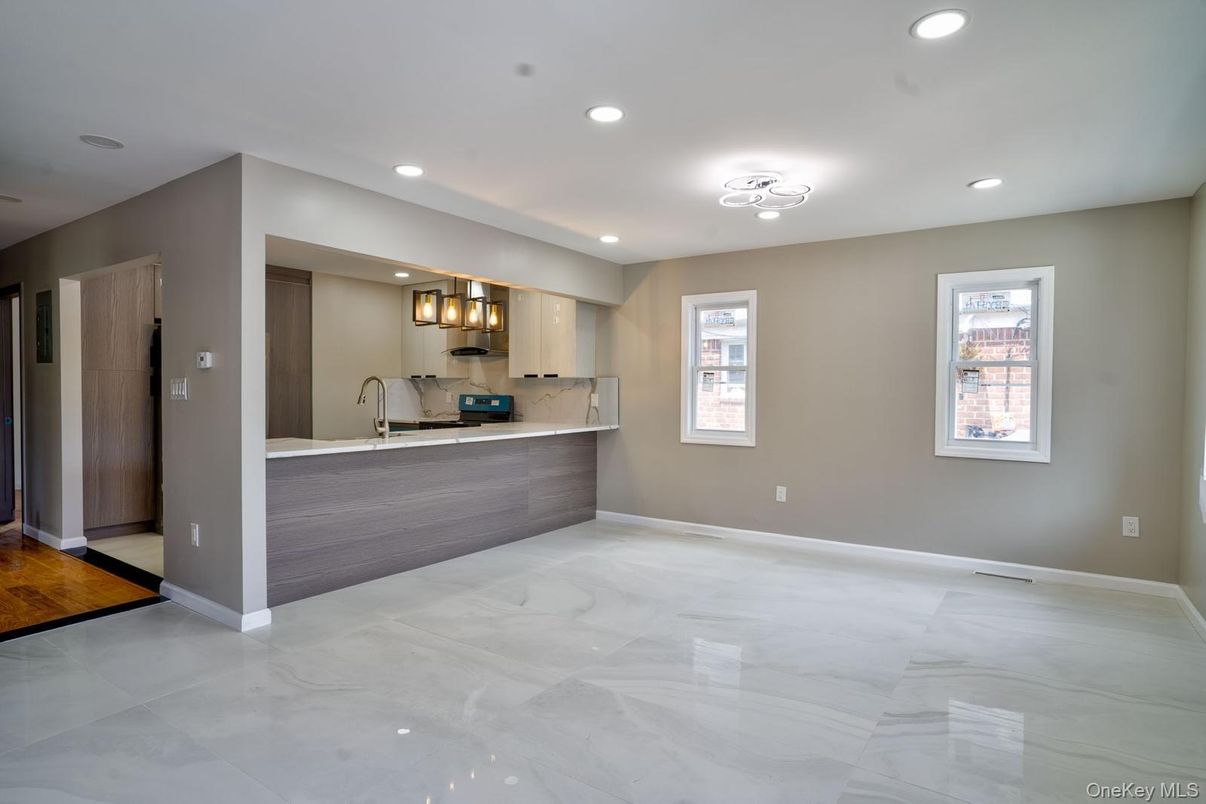 Interior, Kitchen, Marble, Pendant Lights, Recessed Lighting, Stainless Steel Appliances