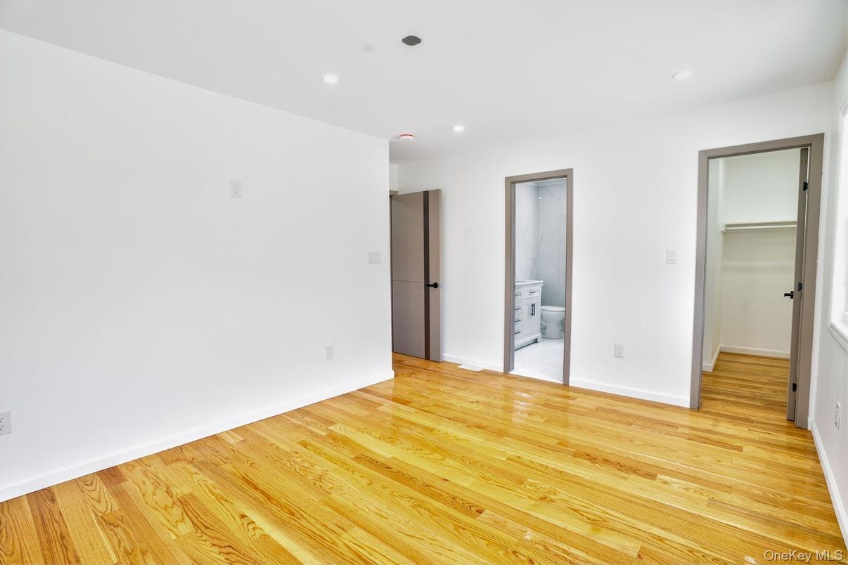 Bathroom, Empty room, Interior, Recessed Lighting, Wood Texture Flooring