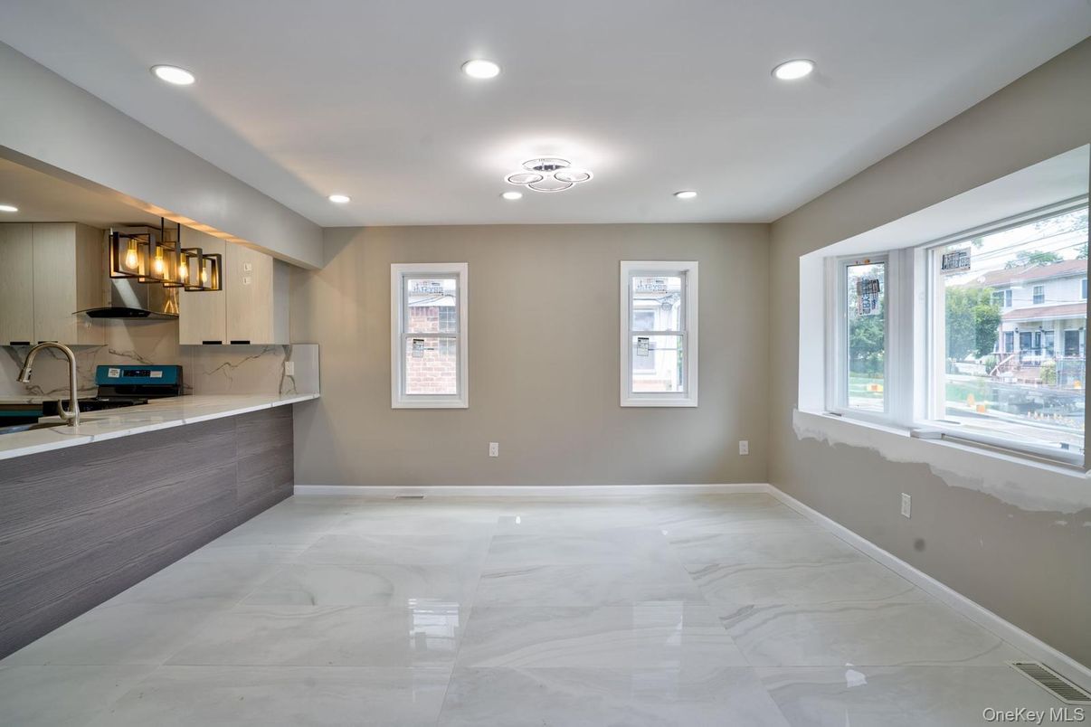 Empty room, Interior, Kitchen, Marble, Recessed Lighting