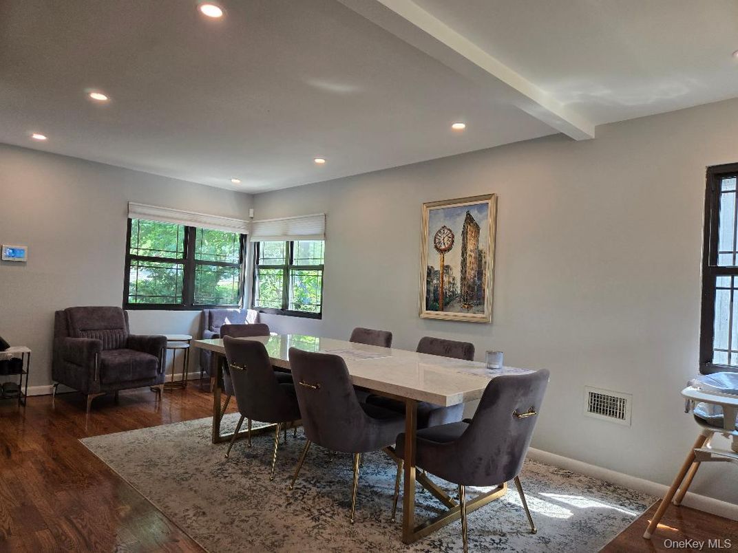 Dining room, Interior, Recessed Lighting, Wood Texture Flooring