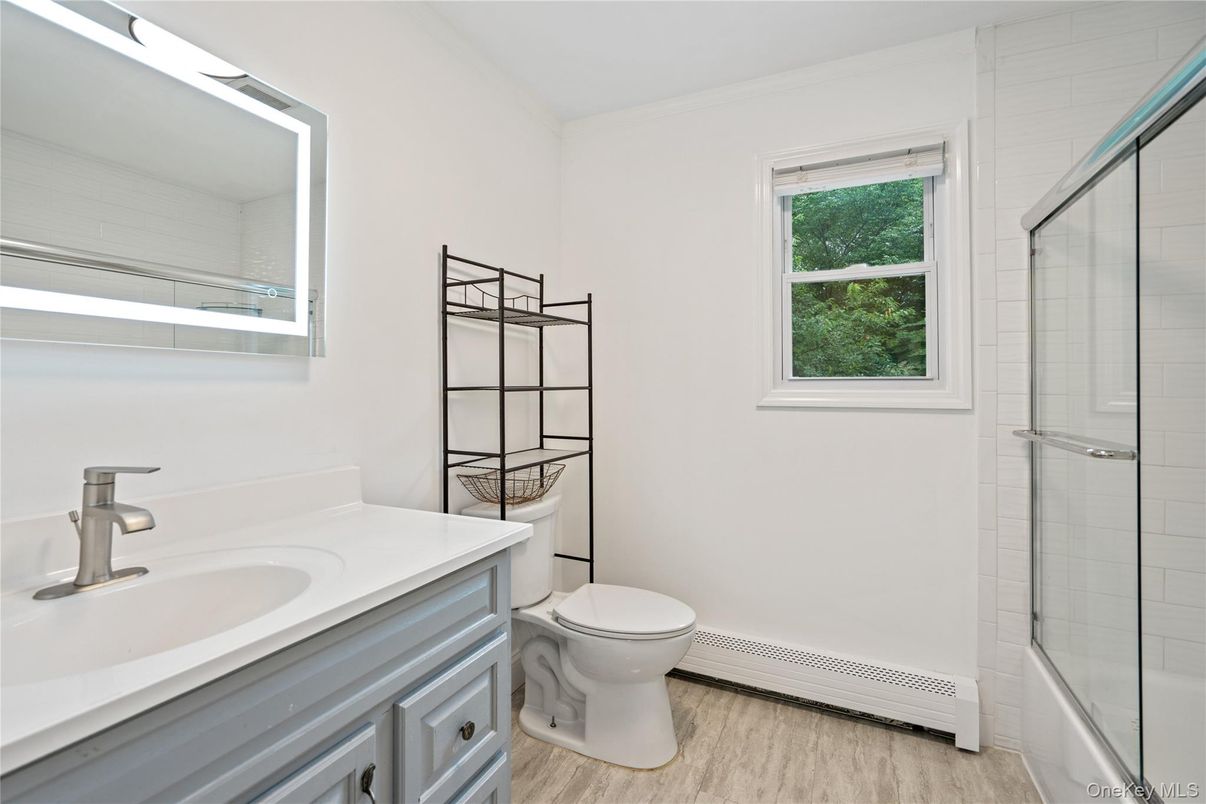 Bathroom, Glass Shower, Interior, Wood Texture Flooring