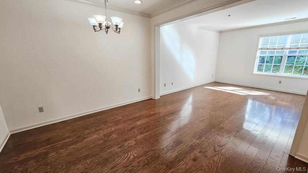 Chandelier, Empty room, Interior, Recessed Lighting, Wood Texture Flooring