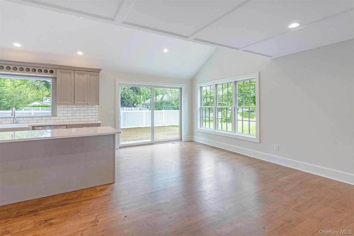 Empty room, Interior, Kitchen, Recessed Lighting, Wood Texture Flooring