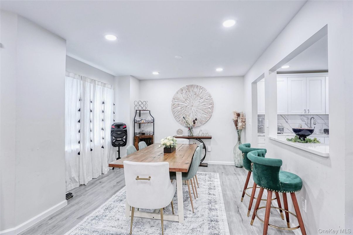 Dining room, Interior, Recessed Lighting, Wood Texture Flooring