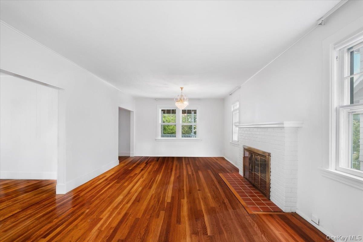 Chandelier, Empty room, Fireplace, Interior, Wood Texture Flooring
