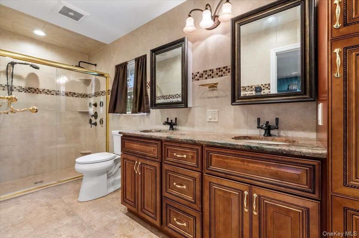 Bathroom, Dual Sink Vanities, Glass Shower, Interior, Recessed Lighting