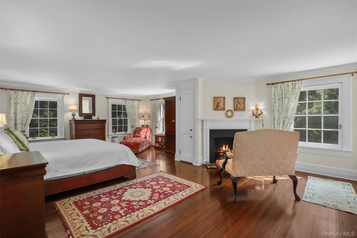 Bedroom, Fireplace, Interior, Wood Texture Flooring