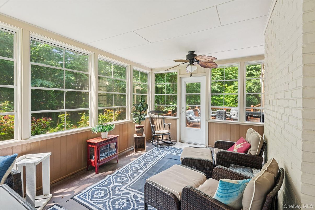 Interior, Stone Walls, Sun Room, Wood Texture Flooring