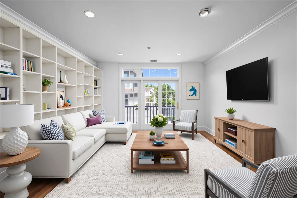 Interior, Living room, Recessed Lighting, Wood Texture Flooring
