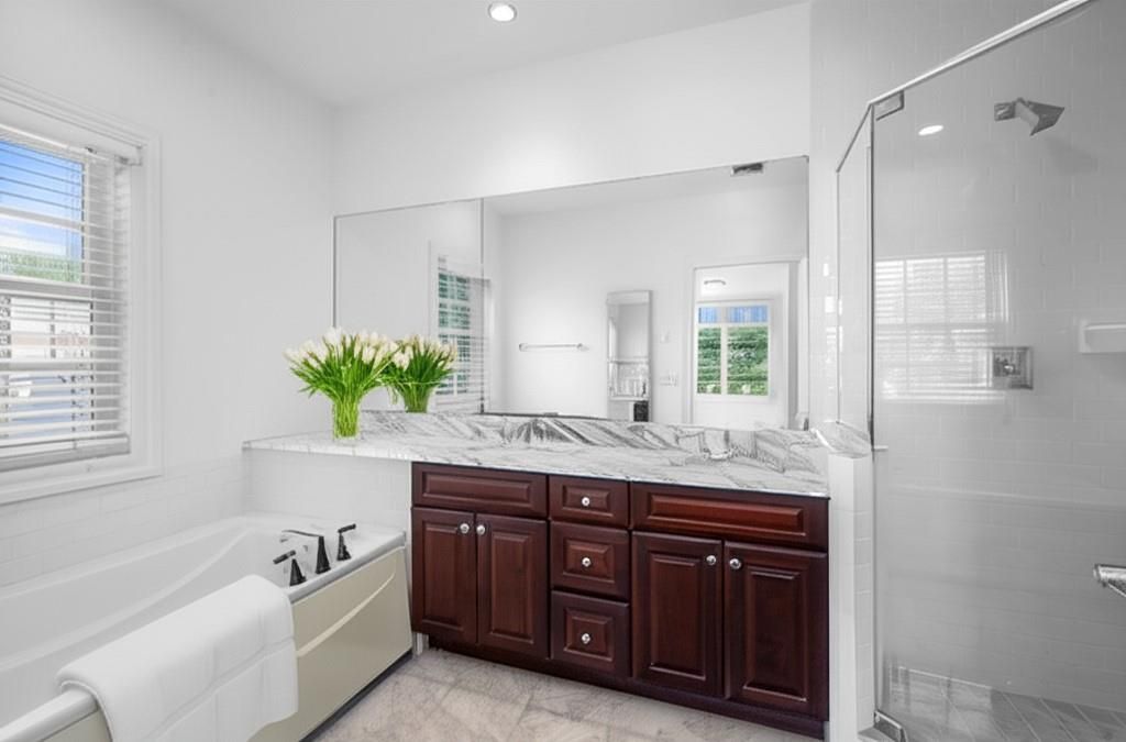 Bathroom, Glass Shower, Interior, Marble, Recessed Lighting