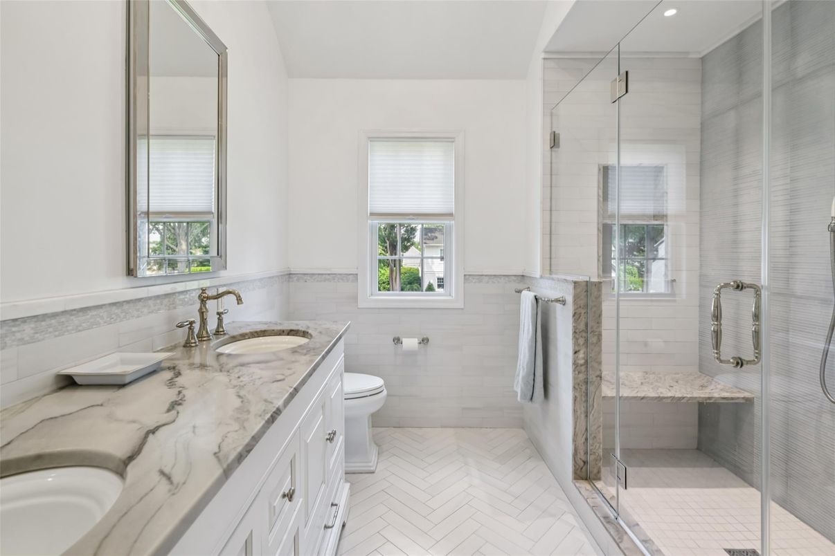 Bathroom, Dual Sink Vanities, Glass Shower, Interior, Recessed Lighting