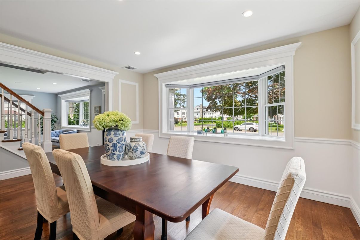 Dining room, Interior, Recessed Lighting, Wood Texture Flooring