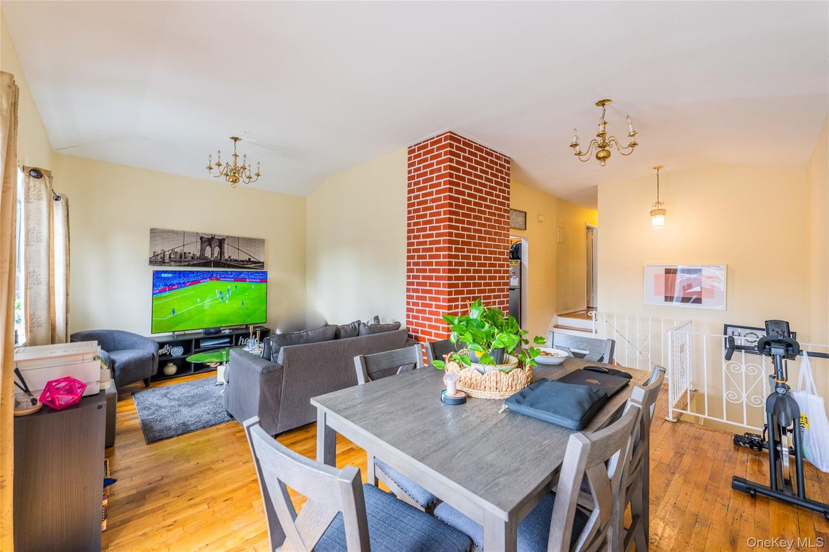 Dining room, Interior, Living room, Stone Walls, Wood Texture Flooring