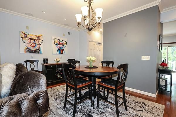 Chandelier, Dining room, Interior, Recessed Lighting, Wood Texture Flooring