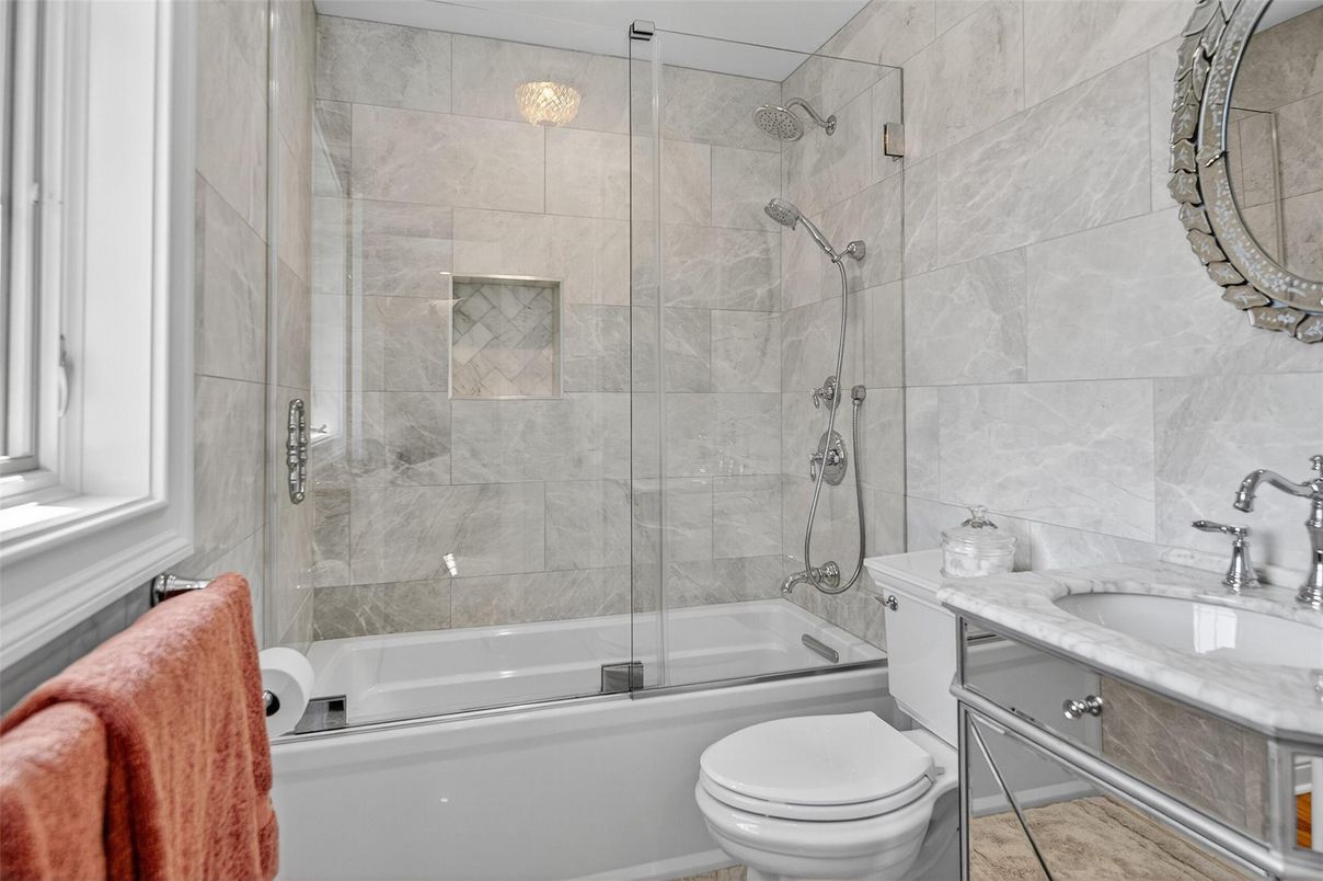 Bathroom, Glass Shower, Interior, Marble Walls