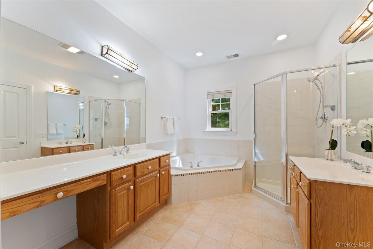 Bathroom, Dual Sink Vanities, Glass Shower, Interior, Recessed Lighting