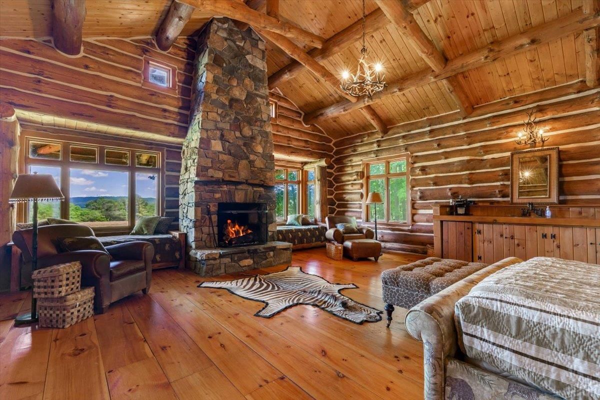 Chandelier, Fireplace, Interior, Living room, Wooden Beams, Wooden Ceilings, Wood Texture Flooring, Wooden Walls