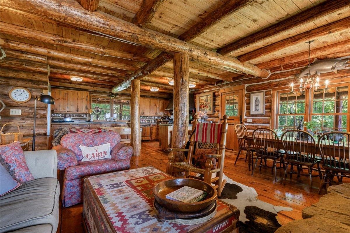 Chandelier, Dining room, Interior, Kitchen, Living room, Wooden Beams, Wooden Ceilings, Wood Texture Flooring, Wooden Walls