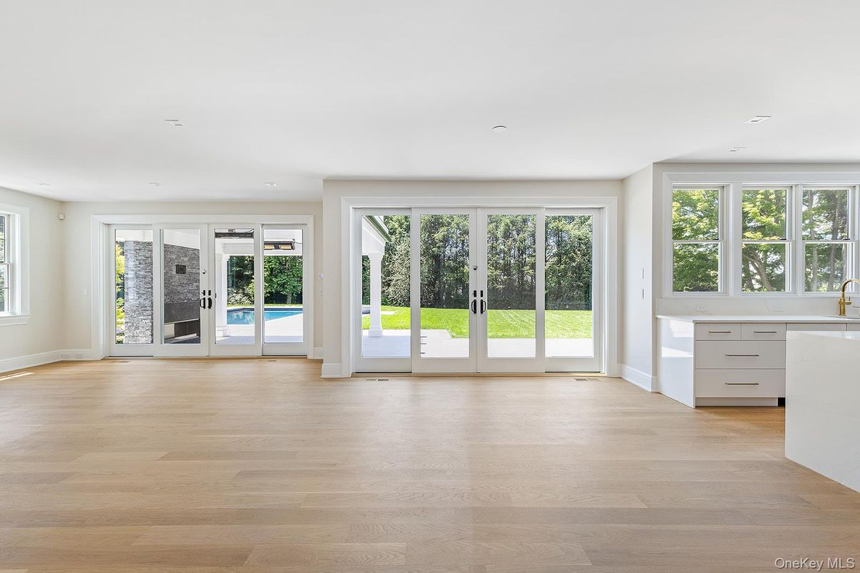 Empty room, Interior, Kitchen, Recessed Lighting, Wood Texture Flooring