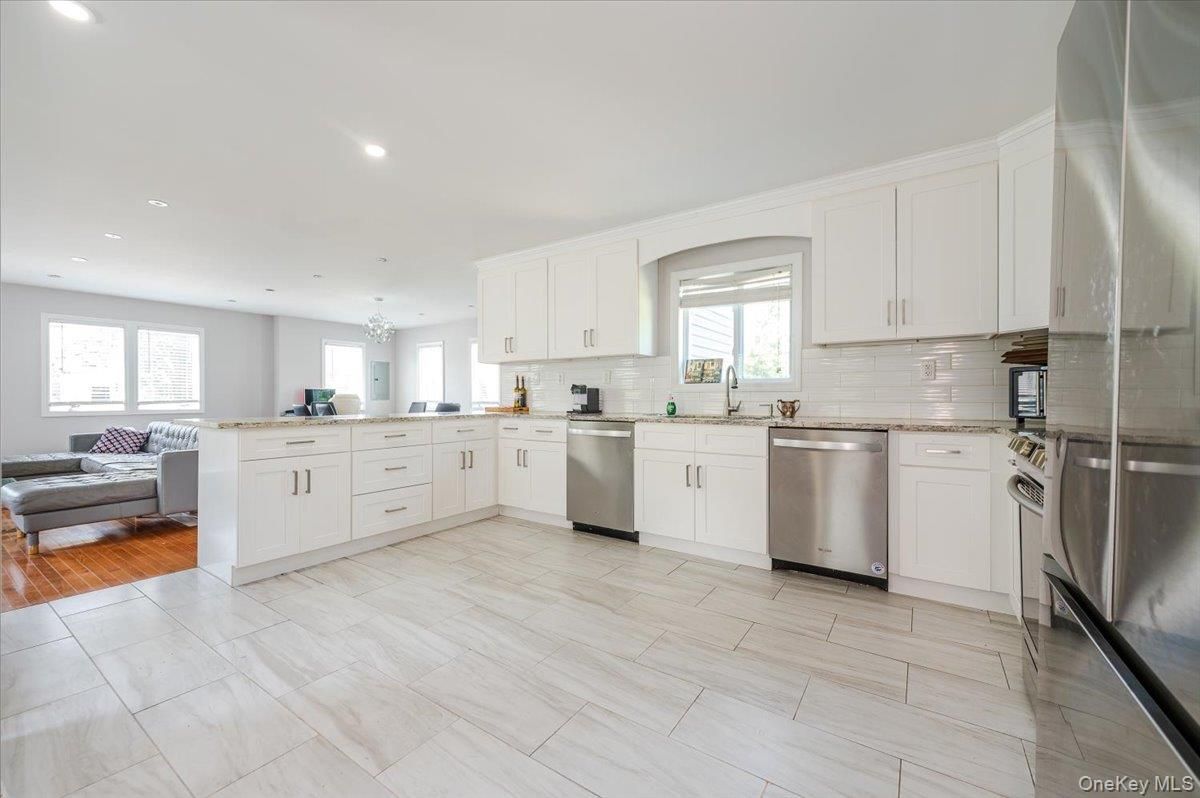 Interior, Kitchen, Living room, Recessed Lighting, Stainless Steel Appliances, Wood Texture Flooring
