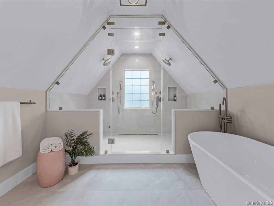Bathroom, Free Standing Baths, Glass Shower, Interior, Recessed Lighting
